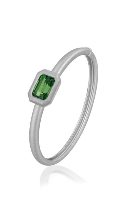 18K White Gold Brushed Bangle with Green Tormaline