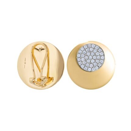 18K Yellow Gold Diamond High Gloss Earring 15mm