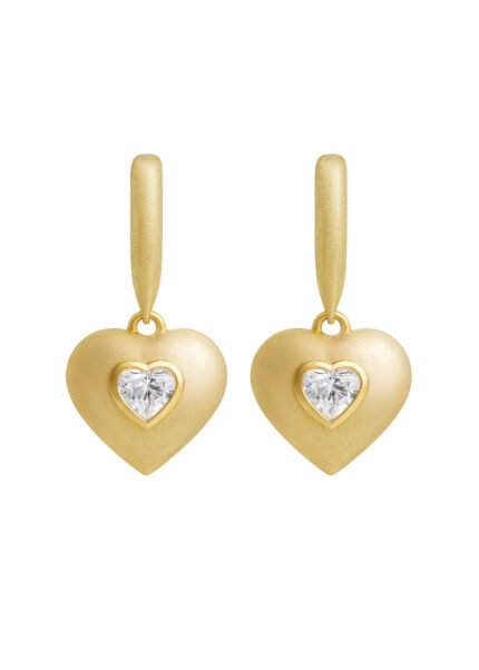 18K Yellow Gold Diamond Brushed Earring