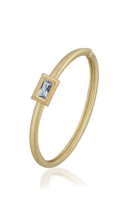 18K Yellow Gold Aqua Marine Brushed Bangle