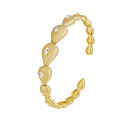 18K Yellow Gold Diamond Brushed Roma Bangle