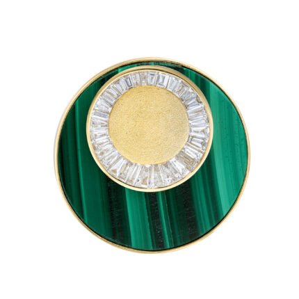 18K Yellow Gold Malachite & Diamond Brushed Ring