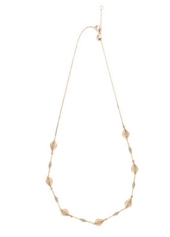 18K yellow gold diamond necklace with seven drop-shaped motifs