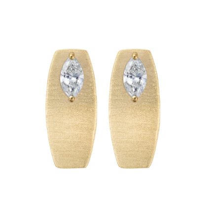 18K Yellow Gold Diamond Brushed Small Earring