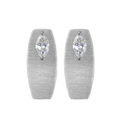 18K White Gold Diamond Brushed Small Earring