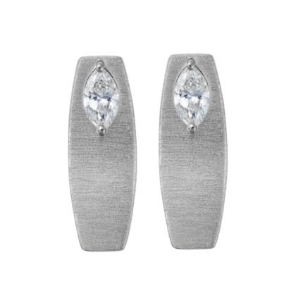 18K White Gold Diamond Brushed Medium Earring