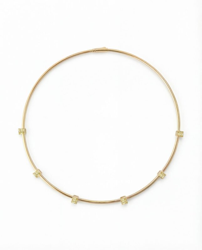 18K yellow gold high gloss necklace with custom-set diamond stations