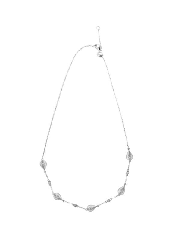 18K white gold diamond necklace with seven drop-shaped motifs