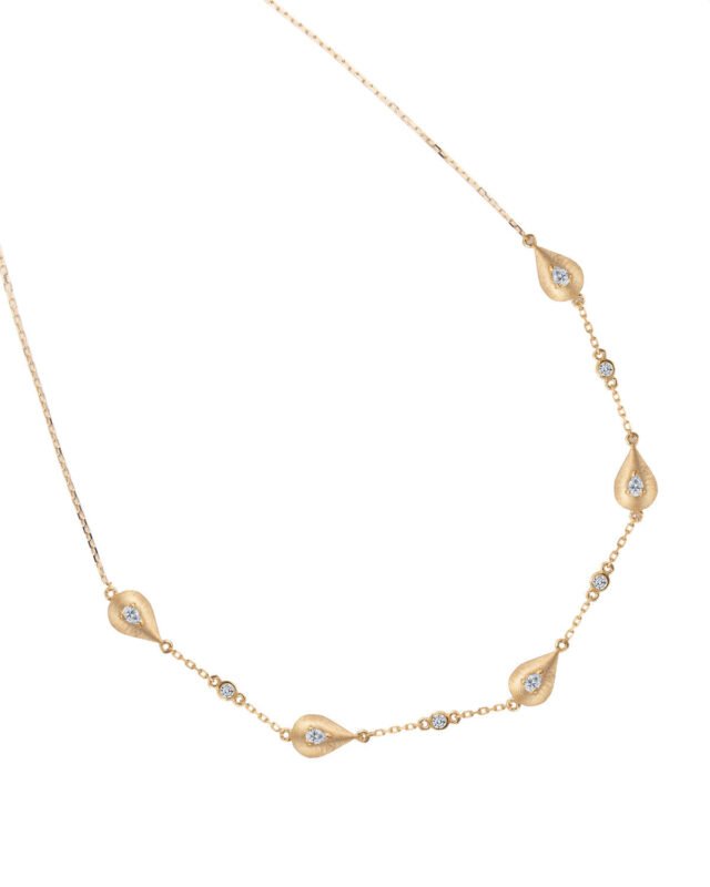 18K yellow gold diamond necklace with five drop-shaped motifs
