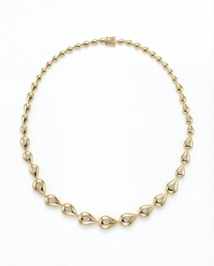 18K yellow gold diamond necklace with teardrop-shaped design