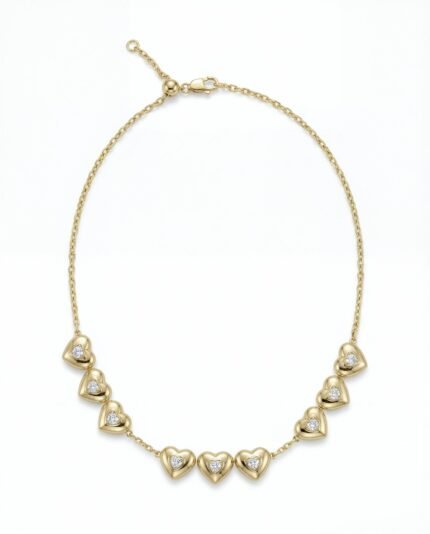 18K yellow gold diamond necklace with heart-shaped design
