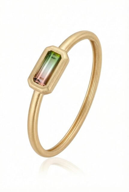 18K yellow gold brush bi-colour tourmaline bangle