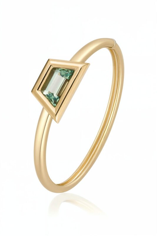 18K Yellow Gold High Gloss Green Tourmaline Triangle Bangle