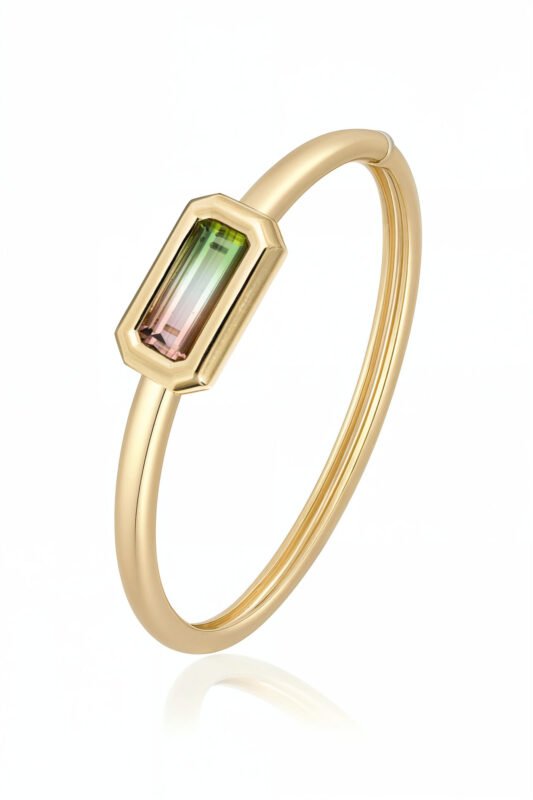 18K yellow gold high gloss bi-colour tourmaline bangle
