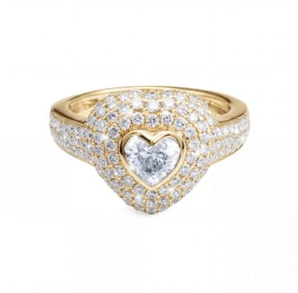 18K Yellow Gold Heart-Shaped Diamond Pavé Ring