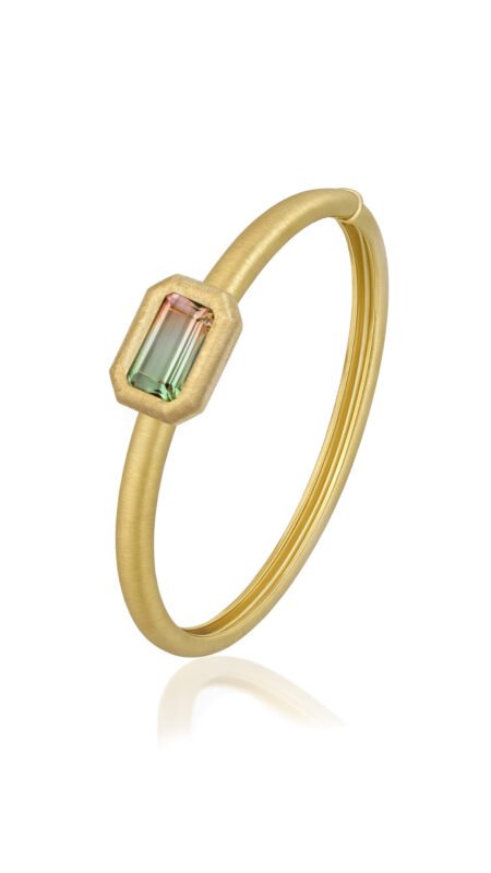 18K Yellow Gold Brushed Finish Bi-Colour Tourmaline Bangle