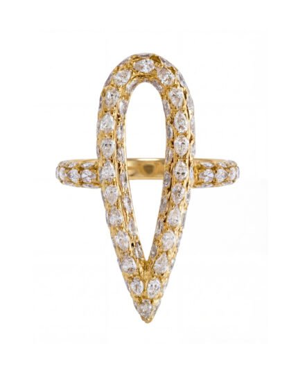 18K Yellow Gold Double Pear Diamond Statement Ring