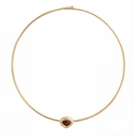 18K Yellow Gold Brushed Finish Red Garnet Heart Bezel Necklace