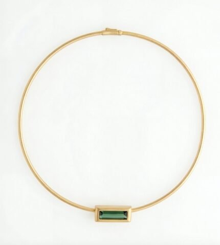 18K Yellow Gold Brushed Finish Green Tourmaline Bar Bezel Necklace