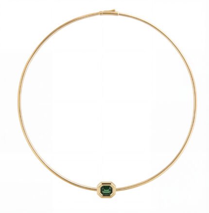 18K Yellow Gold High Gloss Green Tourmaline Collar Necklace