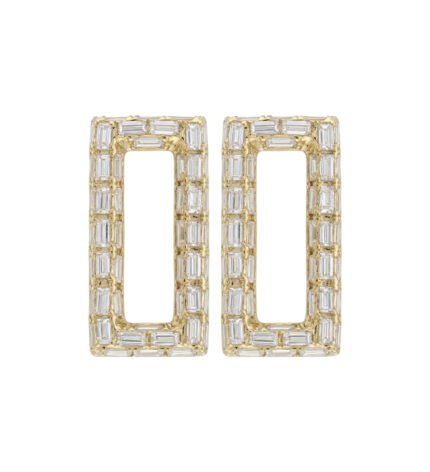 18K Yellow Gold Baguette Diamond Open Rectangle Earrings