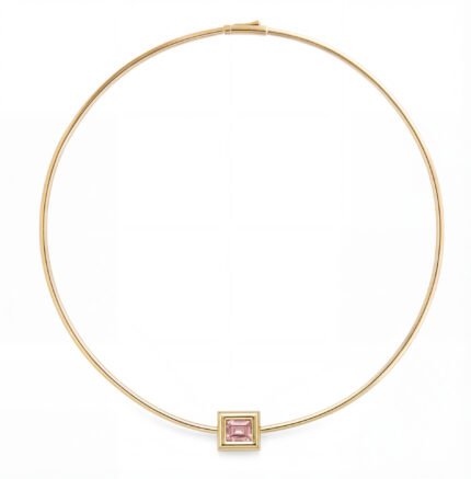 18K Yellow Gold Brushed Finish Square Step-Cut Stone Collar Necklace