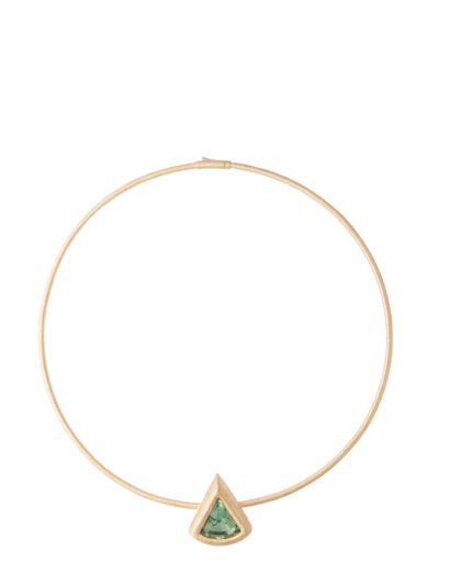 18K Yellow Gold Green Tourmaline Trillion Necklace