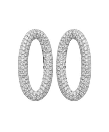 18K White Gold Diamond Pavé Oval Earrings