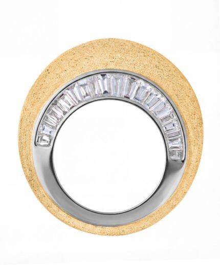 18K Yellow Gold Baguette Diamond Sand Finish Hoop Rings