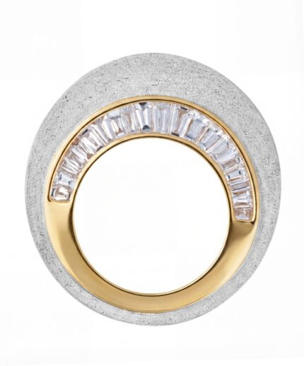 18K White Gold Baguette Diamond Sand Finish Hoop Rings