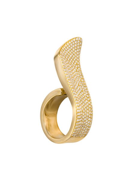 18K Yellow Gold Diamond Wave Ring